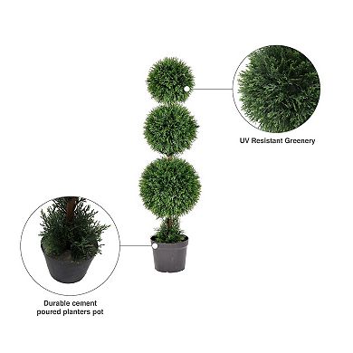 Vickerman 4' Artificial Triple Ball Green Cedar Topiary Plant