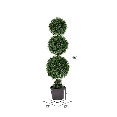 Vickerman 4' Artificial Triple Ball Green Cedar Topiary Plant
