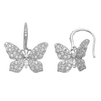 SIRI USA by TJM Sterling Silver Cubic Zirconia Butterfly Drop Earrings