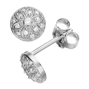 SIRI USA by TJM Sterling Silver Cubic Zirconia Floral Medallion Stud Earrings