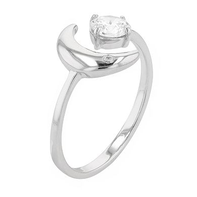 SIRI USA by TJM Sterling Silver Cubic Zirconia 2-Head Moon & Stone Adjustable Ring