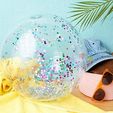 Gold and Turquoise Inflatable Glitter Beach Balls (20 Inches, 4 Pack)