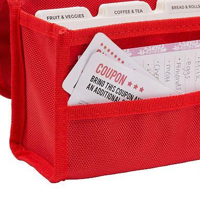 Red Coupon and Receipt Organizer for Grocery Shopping Cart, 24 Dividers and 24 Labels (Nylon)