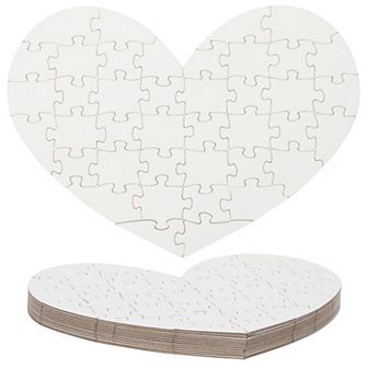 Set Of 12 Heart Shaped Blank Jigsaw Puzzles To Draw On, Crafts, 40 pc Each