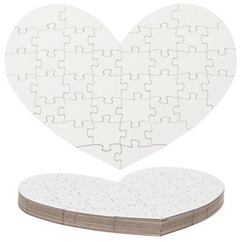 Set Of 12 Heart Shaped Blank Jigsaw Puzzles To Draw On, Crafts, 40 pc Each