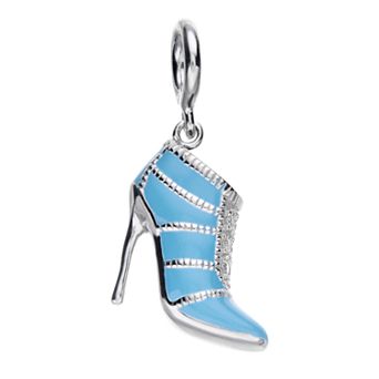 Lavish by TJM Sterling Silver Cubic Zirconia & Blue Enamel Pointed Toe Pump Charm