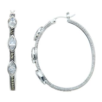Lavish by TJM Sterling Silver Cubic Zirconia & Marcasite Hoop Earrings