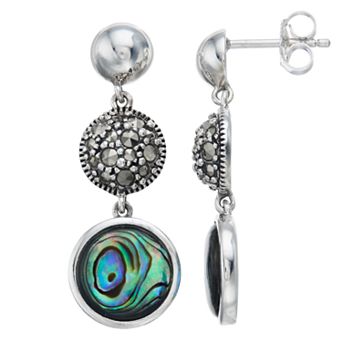 Lavish by TJM Sterling Silver Cabochon Abalone & Marcasite Drop Earrings