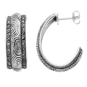 Lavish by TJM Sterling Silver Marcasite Hidden Texture Semi-Hoop Earrings
