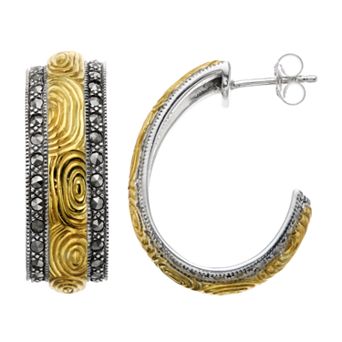 Lavish by TJM Sterling Silver Marcasite Semi-Hoop Earrings
