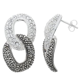Lavish by TJM Sterling Silver Crystal & Marcasite Linked Chain Earrings