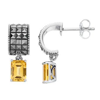 Lavish by TJM Sterling Silver Citrine & Marcasite Drop Earrings