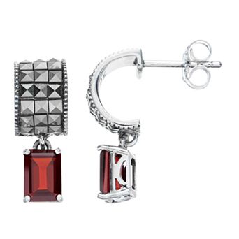 Lavish by TJM Sterling Silver Garnet & Marcasite Drop Earrings