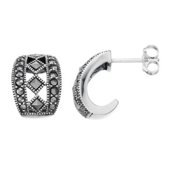 Lavish by TJM Sterling Silver Marcasite Semi-Hoop Earrings