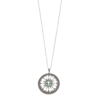 Lavish by TJM Sterling Silver Lab-Created Green Amethyst & Marcasite Solar Medalion Pendant Necklace