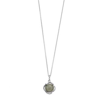 Lavish by TJM Sterling Silver Cabochon Jade & Marcasite Pendant Necklace