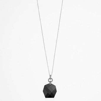 Lavish by TJM Sterling Silver Black Onyx & Marcasite Pendant Necklace