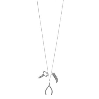 Lavish by TJM Sterling Silver Marcasite Key, Chicken Bone & Lucky Horn Pendant Necklace