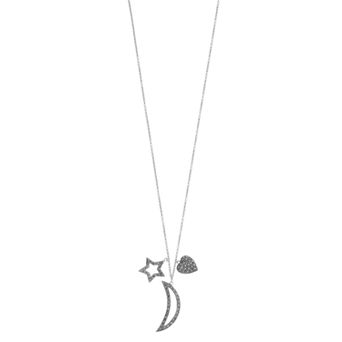 Lavish by TJM Sterling Silver Marcasite Star, Crescent Moon & Heart Pendant Necklace