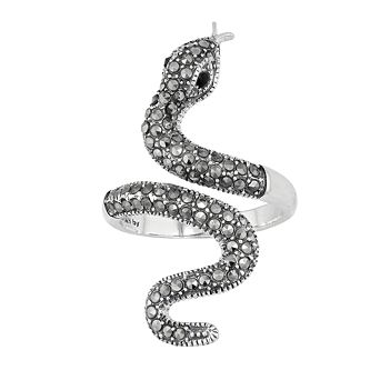 Lavish by TJM Sterling Silver Black Spinel & Marcasite Serpent Ring