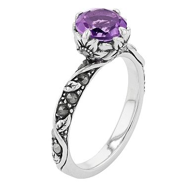 Lavish by TJM Sterling Silver Amethyst & Marcasite Ring