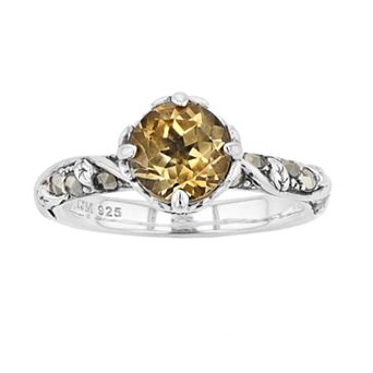 Lavish by TJM Sterling Silver Citrine & Marcasite Ring
