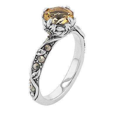 Lavish by TJM Sterling Silver Citrine & Marcasite Ring