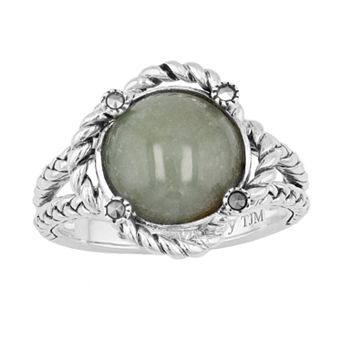 Lavish by TJM Sterling Silver Jade Cabochon & Marcasite Ring