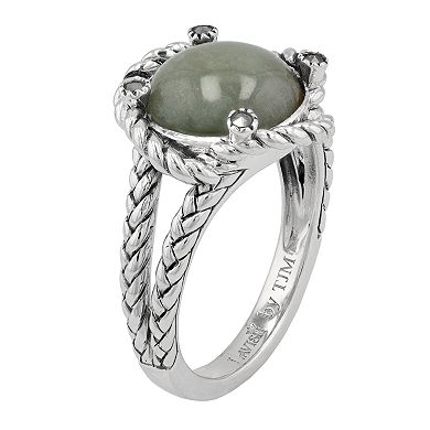 Lavish by TJM Sterling Silver Jade Cabochon & Marcasite Ring