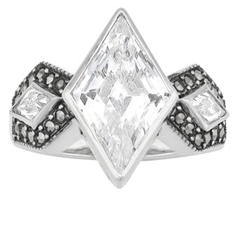 Lavish by TJM Sterling Cubic Zirconia & Marcasite Kite Ring