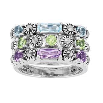 Lavish by TJM Sterling Silver Multi-Gemstone 3 pc Stack Ring Set