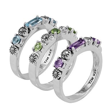 Lavish by TJM Sterling Silver Multi-Gemstone 3-Piece Stack Ring Set
