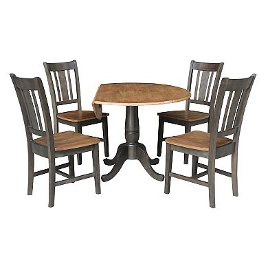 International Concepts Hickory & Washed Coal Drop-Leaf Dining Table & Chairs 5-piece Set