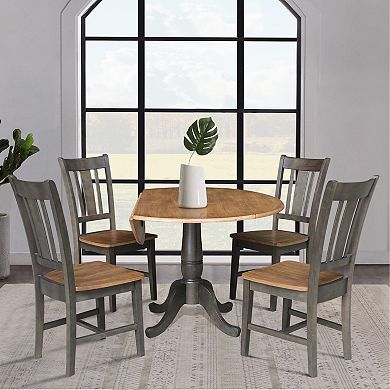 International Concepts Hickory & Washed Coal Drop-Leaf Dining Table & Chairs 5-piece Set