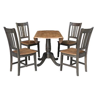 International Concepts Hickory & Washed Coal Drop-Leaf Dining Table & Chairs 5-piece Set