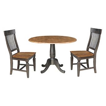 International Concepts Round Dual Drop Leaf Dining Table with 2 Slatback Chairs