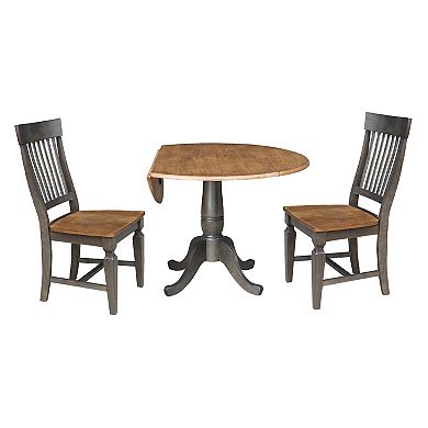 International Concepts Round Dual Drop Leaf Dining Table with 2 Slatback Chairs