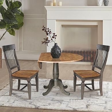 International Concepts Round Dual Drop Leaf Dining Table with 2 Slatback Chairs