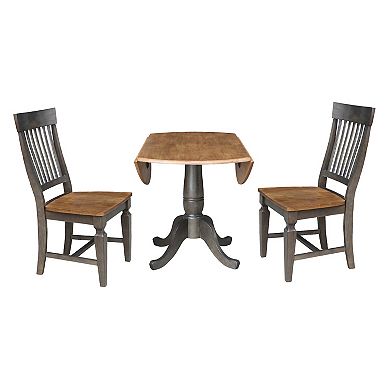 International Concepts Round Dual Drop Leaf Dining Table with 2 Slatback Chairs