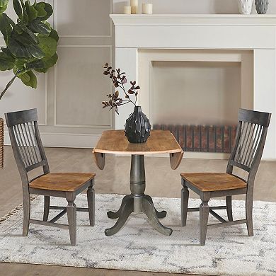 International Concepts Round Dual Drop Leaf Dining Table with 2 Slatback Chairs