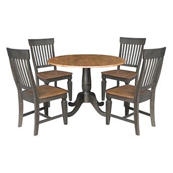 International Concepts Round Dual Drop Leaf Dining Table with 4 Slatback Chairs