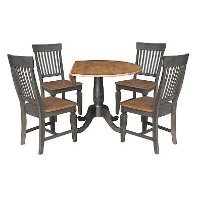 International Concepts Round Dual Drop Leaf Dining Table with 4 Slatback Chairs