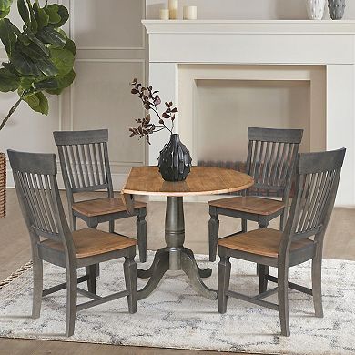 International Concepts Round Dual Drop Leaf Dining Table with 4 Slatback Chairs