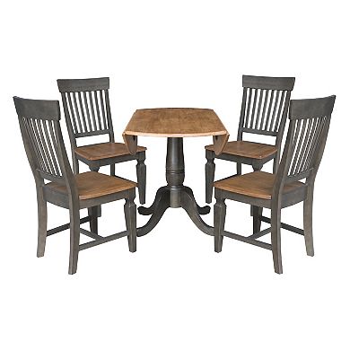 International Concepts Round Dual Drop Leaf Dining Table with 4 Slatback Chairs