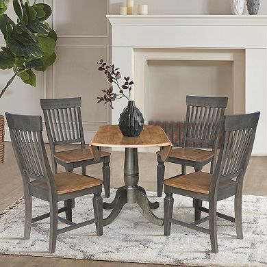 International Concepts Round Dual Drop Leaf Dining Table with 4 Slatback Chairs