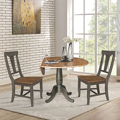 International Concepts Dual Drop Dining Table with 2 Panel Back Chairs