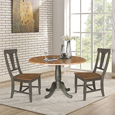 International Concepts Dual Drop Dining Table with 2 Panel Back Chairs