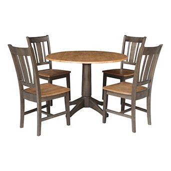 International Concepts 42 in Round Dual Drop Leaf Table & 4 Splatback Chairs Dining Set
