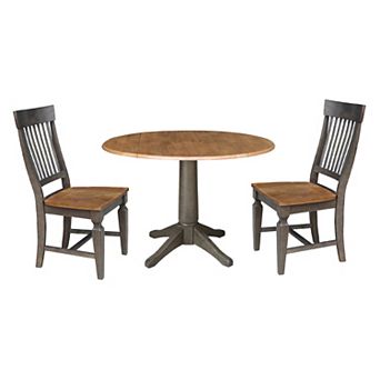 International Concepts Round Drop-Leaf Dining Hickory & Washed Coal Table & Chairs 3 pc Set