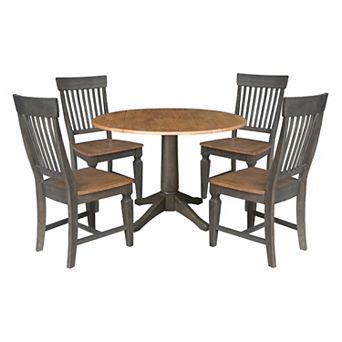 International Concepts 42 in Round Dual Drop Leaf Table & 4 Slatback Chairs Dining Set